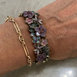 Enamel & Crystal floral Elasticated brass Bracelet Bangle